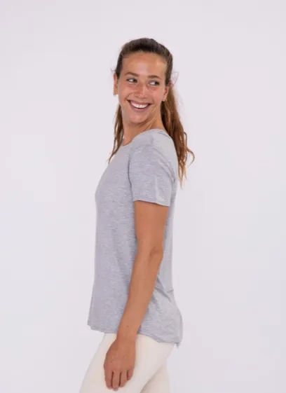 Short Sleeve High-Low Top in Heather Grey