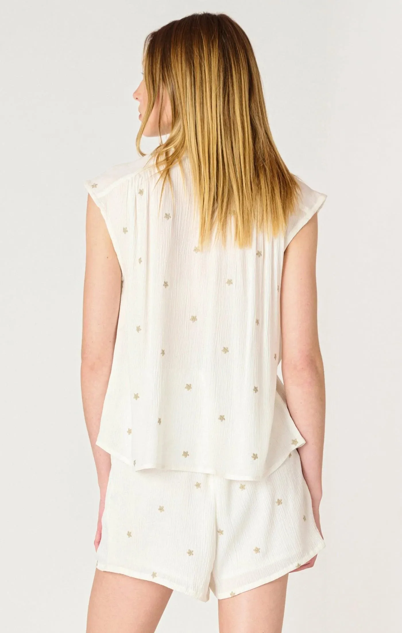 SL Button Front Embroidered Blouse