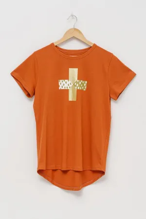 Stella   Gemma - Rust Tee with Moss Cross