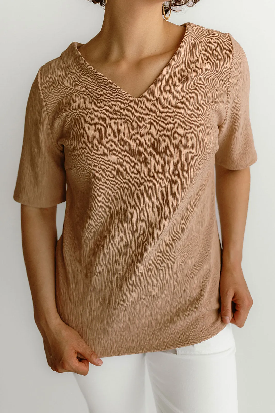 Top V Neck Fancy Crinkle