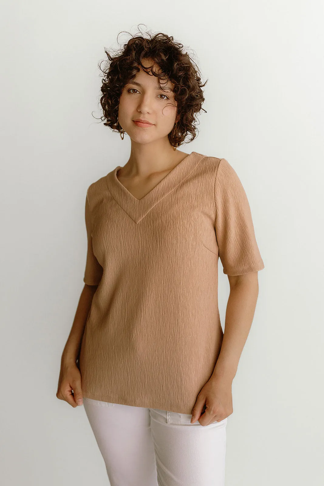 Top V Neck Fancy Crinkle