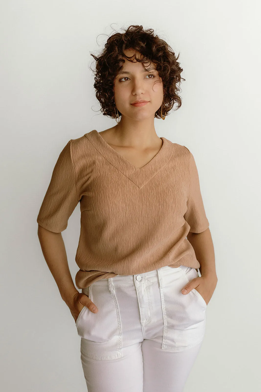 Top V Neck Fancy Crinkle