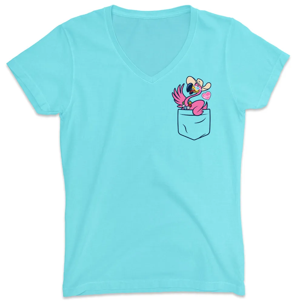 Women's Felicia The Pocket Flamingo V-Neck T-Shirt