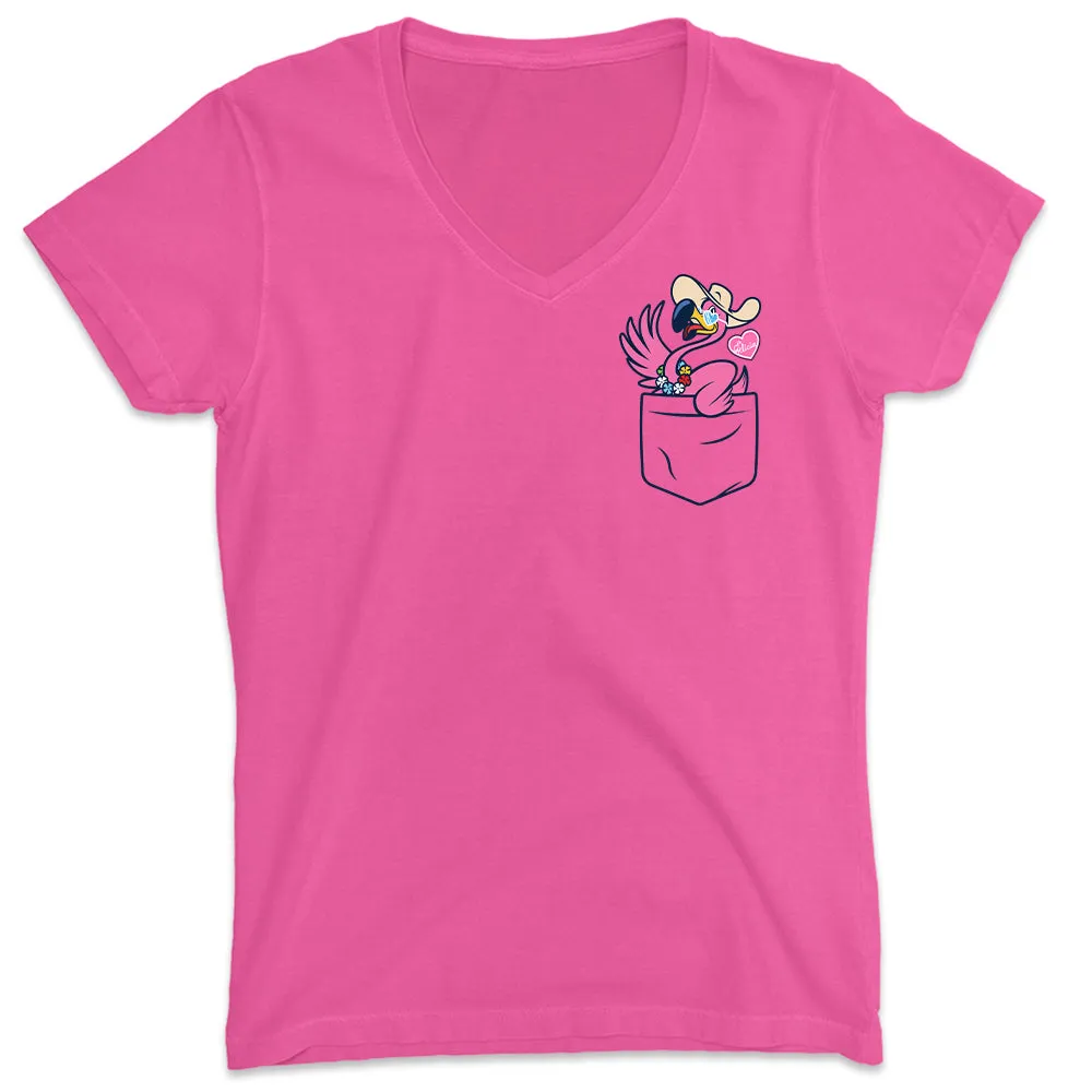 Women's Felicia The Pocket Flamingo V-Neck T-Shirt