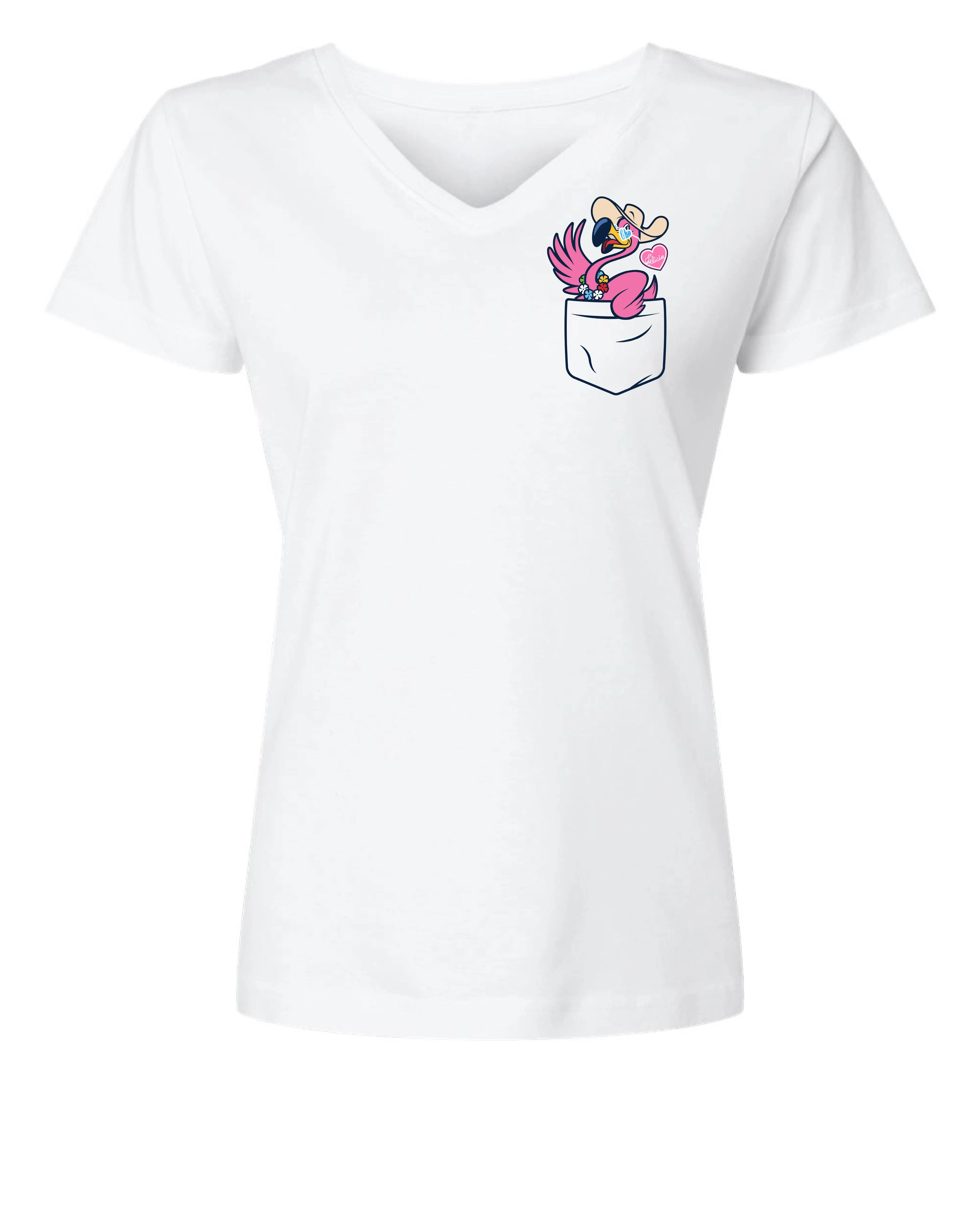 Women's Felicia The Pocket Flamingo V-Neck T-Shirt