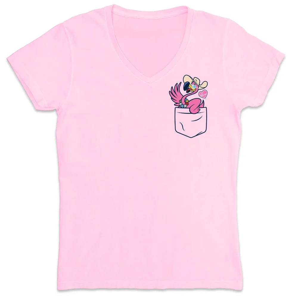 Women's Felicia The Pocket Flamingo V-Neck T-Shirt
