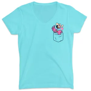 Women's Felicia The Pocket Flamingo V-Neck T-Shirt