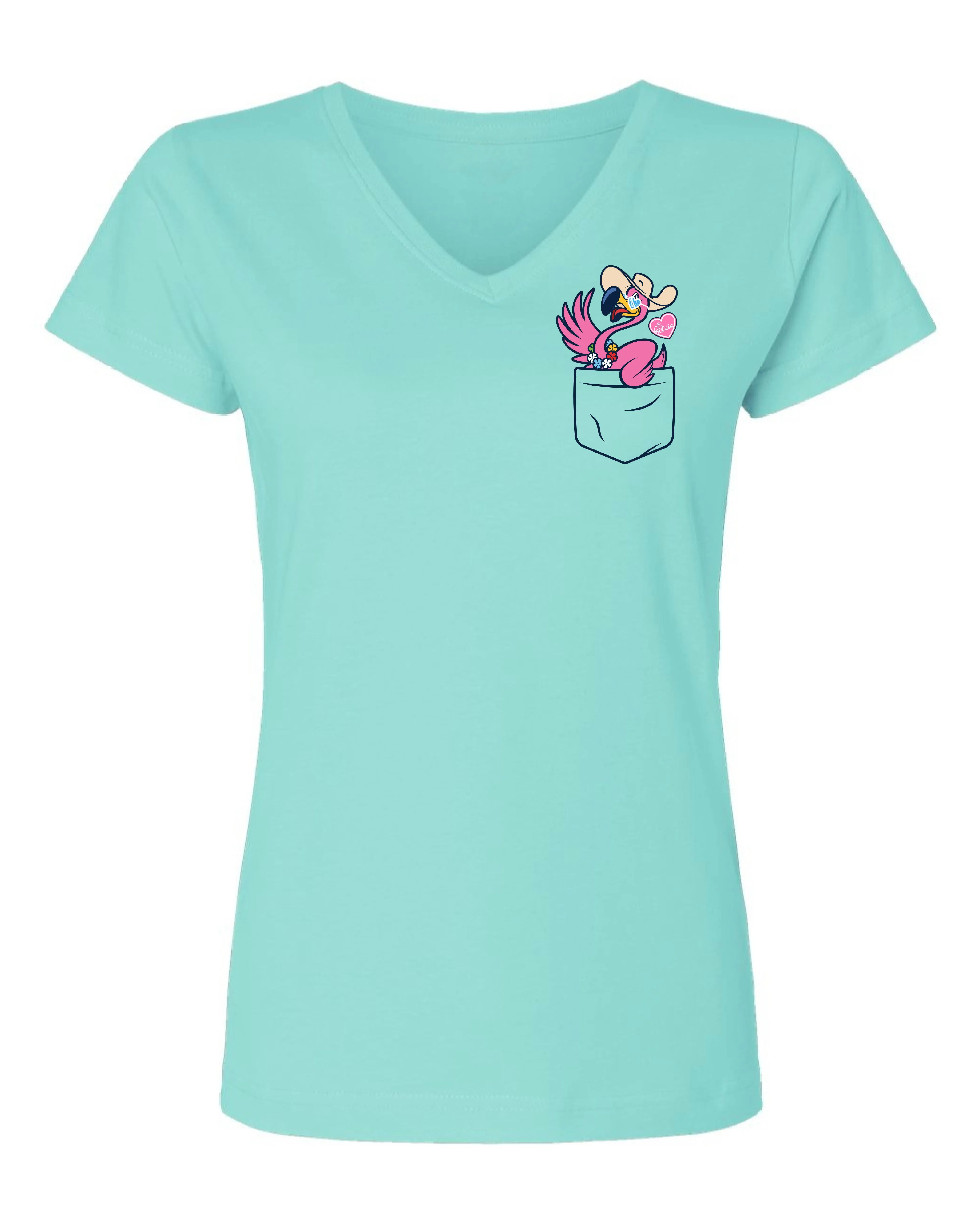Women's Felicia The Pocket Flamingo V-Neck T-Shirt