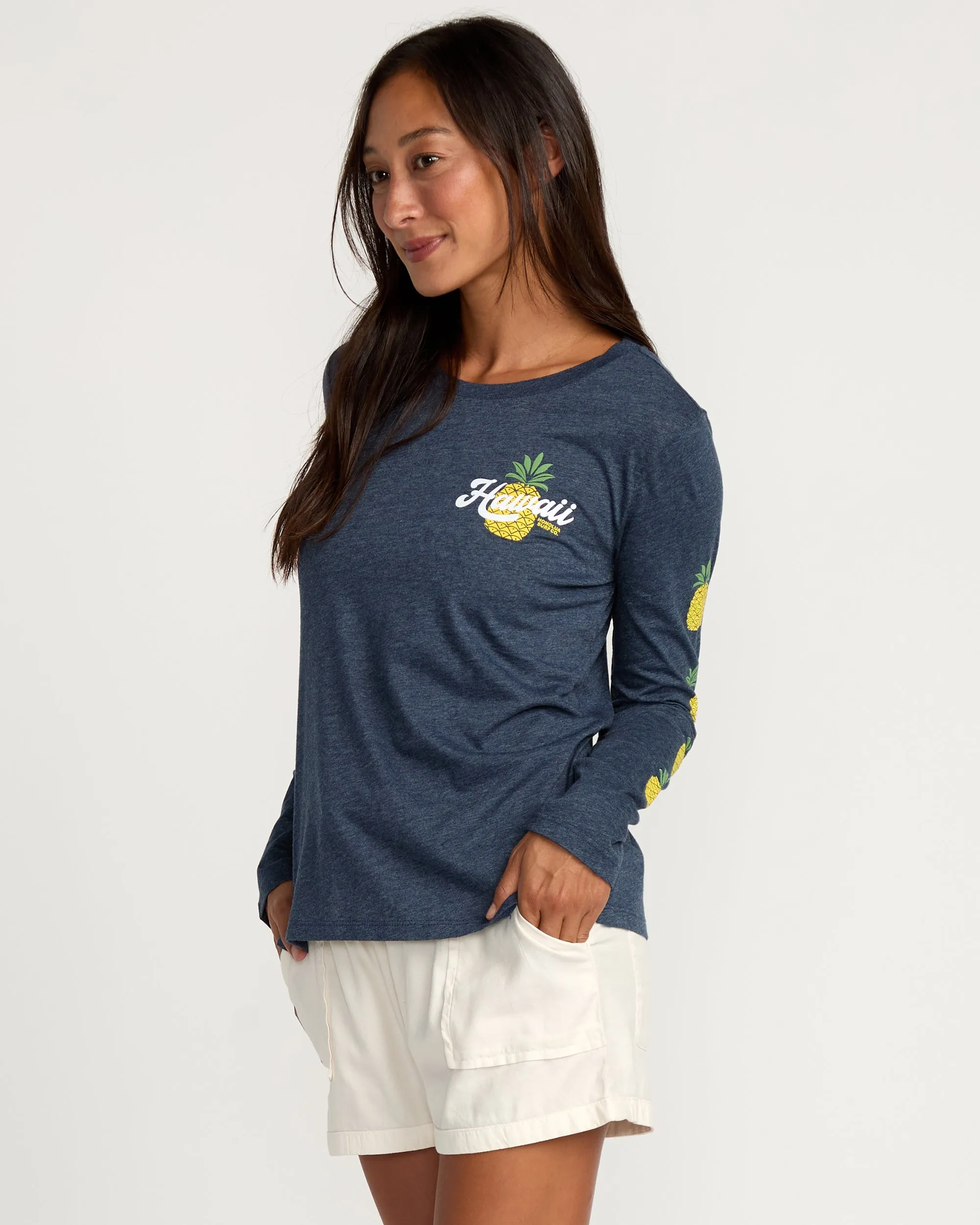 Womens Pina Town Long Sleeve T-Shirt - Navy