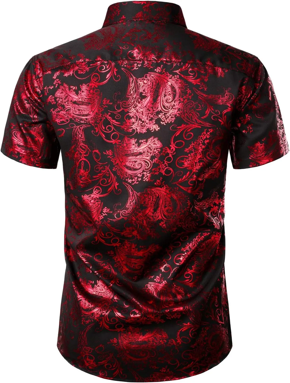 ZEROYAA Men's Luxury Paisley Shiny Printed Slim Fit Short Sleeve Button Up Dress Shirt