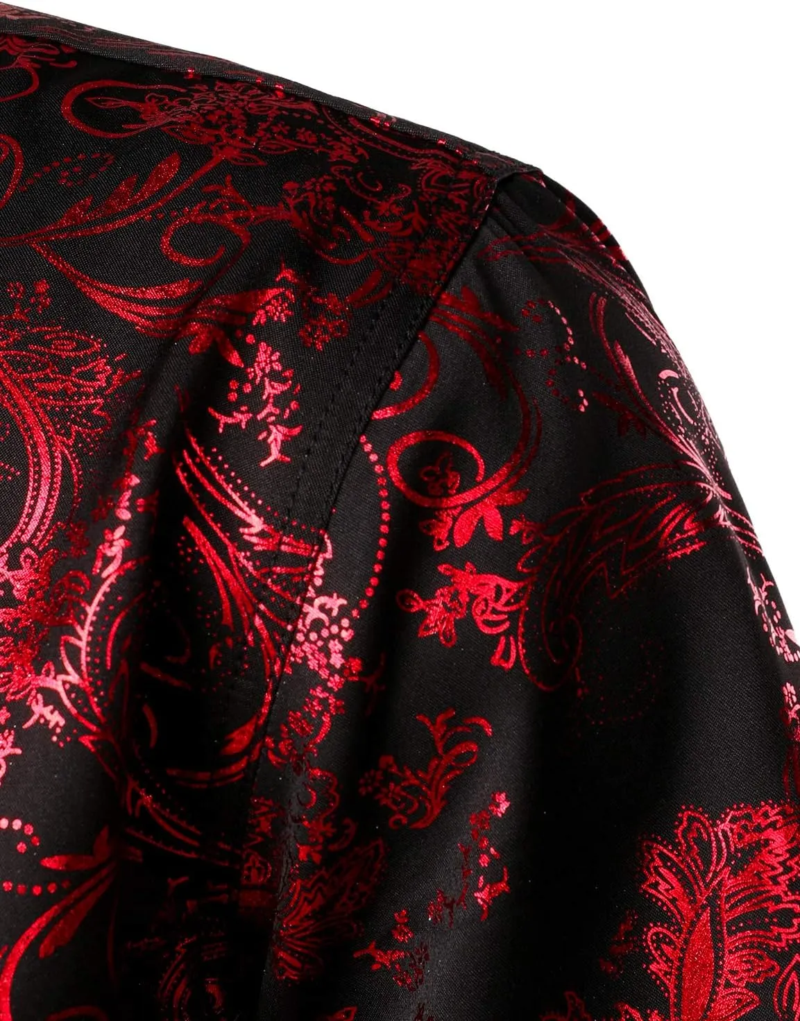 ZEROYAA Men's Luxury Paisley Shiny Printed Slim Fit Short Sleeve Button Up Dress Shirt