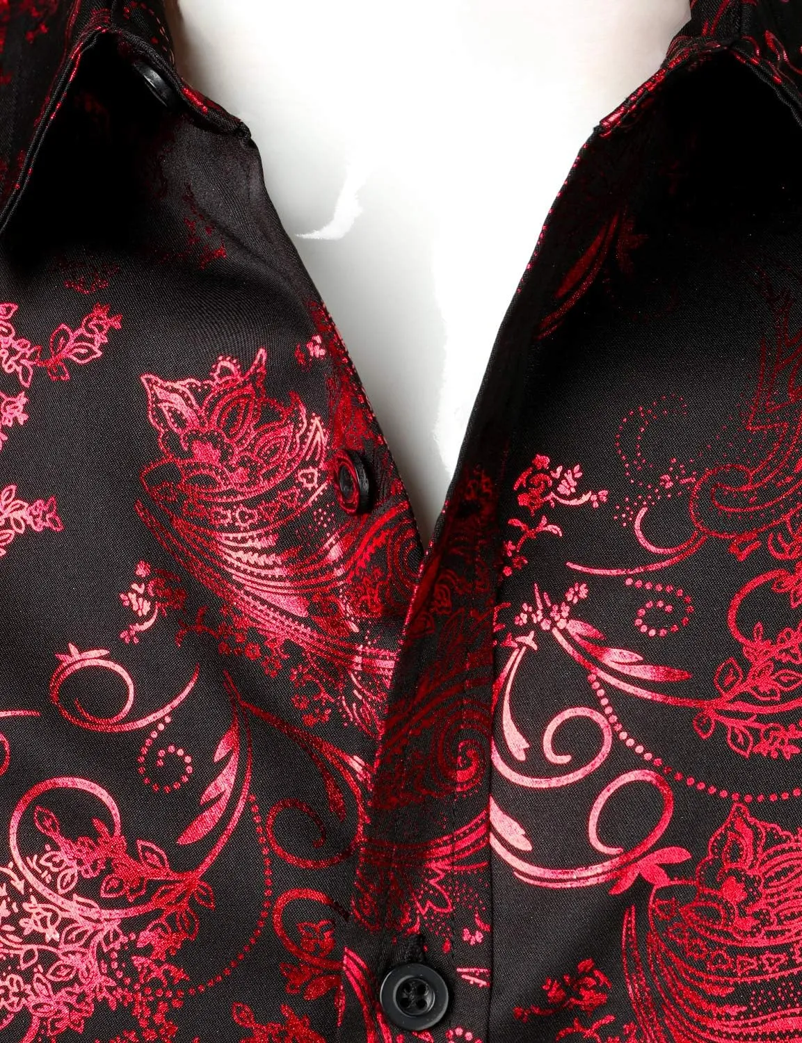 ZEROYAA Men's Luxury Paisley Shiny Printed Slim Fit Short Sleeve Button Up Dress Shirt