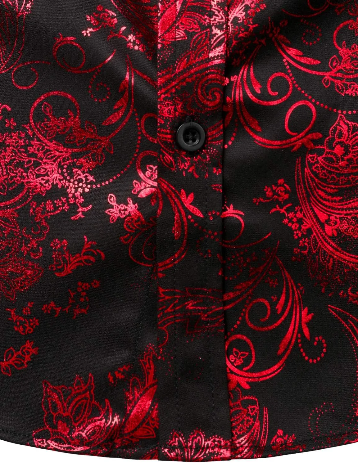 ZEROYAA Men's Luxury Paisley Shiny Printed Slim Fit Short Sleeve Button Up Dress Shirt
